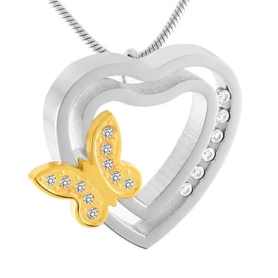 Aramat Jewels | Gedenkhangers | RVS Vlinder Ashanger Diverse Kleuren - Crematie Hanger Gedenksieraad | Hart met vlinder-goldplated-3cm | |20mm | Staal | Volwassenen | Verkleurd niet