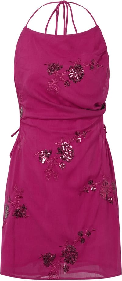 Embroidery Summer Dress – Luchtige Jurk met Borduursels – Romantisch Accent voor Zonnige Dagen - Fuchsia - Maat S