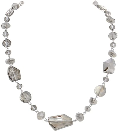 Allecto - Handgemaakte Kristallen Kralen Ketting - Mode Bib Sieraad - Dames - Uniek Design - Grijze Kralen - Fashion Accessoire - Geschikt voor Cas...