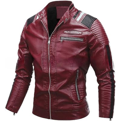 Veste pour homme Veste en PU pour homme Assortiment de couleurs Costume de motard Veste en cuir pour homme en velours XL rouge