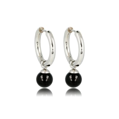 My Bendel - Zilverkleurige Oorbel Onyx Edelstenen Balletje - Onyx Elegantie: Zilverkleurige Oorringen met Edelsteen - met Luxe Cadeauverpakking | Sieraden Voor Dames