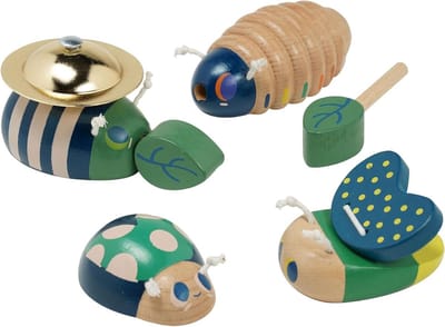 Houten Muziekspeelgoed Kwartet - Insecten Instrumentenset - Baby Muziek Ontdekken - Vier Delige Set - 6-11 cm - Multicolor