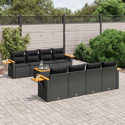 vidaXL - 9-delige - Loungeset - met - kussens - poly - rattan - zwart