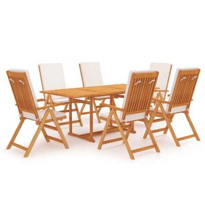 vidaXL - 7-delige - Tuinset - met - kussens - massief - teakhout