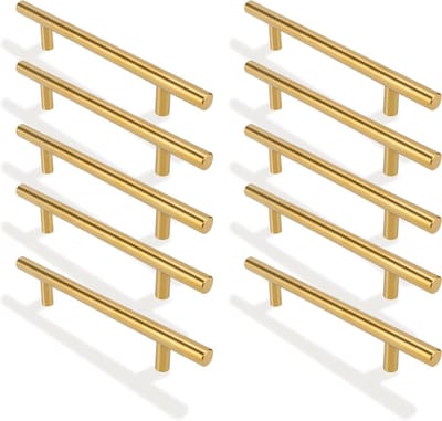 10 Stuks T-Shape Hollow T Bar Handgrepen van RVS - Meubelhandgrepen voor Keuken, Badkamer en Laden (Goud)