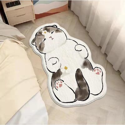 Tapis imitation cachemire motif chat dessin animé, couverture épaisse pour chambre familiale, baie vitrée, tapis de sol antidérapant pour chambre d'enfant 50*80cm
