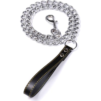 Laisse pour chien à chaîne métallique avec poignée style cuir Laisse de contrôle solide Chaîne pour chien en fer Accessoires pour animaux de compagnie Colliers Harnais Corde de traction à chaîne