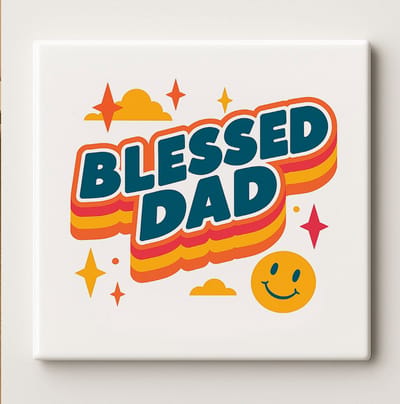 Blessed Dad Tegel – 15x15cm Keramische Wanddecoratie – Retro Vaderdag Cadeau Idee voor Papa’s, Kantoor of Woondecoratie