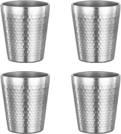 KZQ Set Van 4 Dubbelwandige Roestvrijstalen Isolatiedrinkbekers 175 Ml, Stapelbaar Voor Camping Reizen En Picknick (Zilverkleurig)