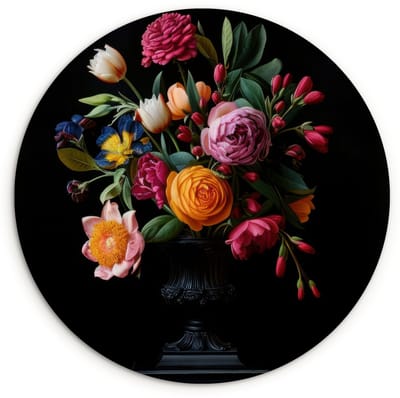 WallCircle® Wandcirkel 120x120 cm - Muurcirkel Boeket - Romantisch - Kleurrijk - Muurdecoratie woonkamer - Wanddecoratie slaapkamer - Kamer decoratie accessoires - Ronde schilderijen XXL
