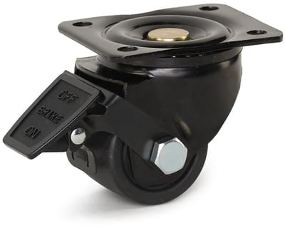 Zwart nylon zwaarlast zwenkwiel geremd met topplaat - 75mm - 600kg