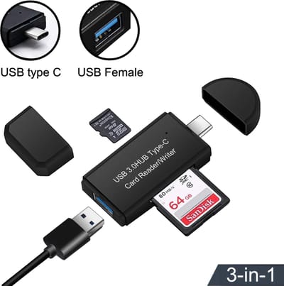 Femur 4-in-1 SD Kaartlezer USB voor Micro SD kaart - SD kaart - Geschikt voor Telefoon, PC en Tablet met USB-C en USB 3.0 aansluiting