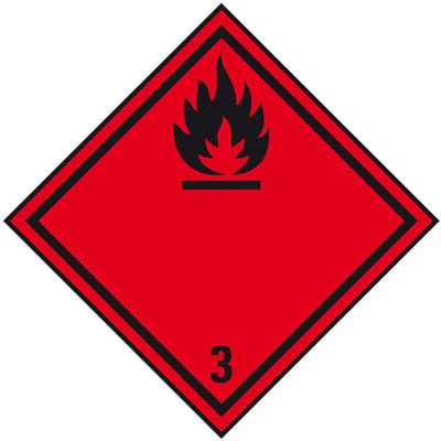 ADR klasse 3 sticker ontvlambare vloeistoffen 50 x 50 mm - 10 stuks per kaart