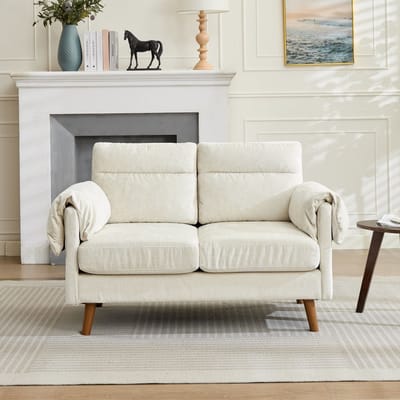 HAUSS SPOLE Fauteuil - Compacte 2-Zits Bank - Ruimtebesparend Met Zachte Chenille Bekleding - Voor Woonkamer En Slaapkamer - Hout Beige