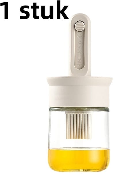 1 stuk - Grillborstel - Geïntegreerde siliconen olieborstelfles die bestand is tegen hoge temperaturen - Glazen oliepot met uitschuifbare bakgrillborstel - Khaki