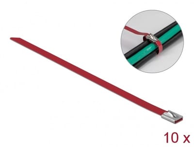 Delock Stainless Steel Cable Ties L 200 x W 7.9 mm red 10 pieces