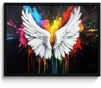 Poster in lijst - Fotolijst 70x50 cm - Posters - Vleugels - Verfspatten - Kleurrijk - Posterlijst zwart - Decoratie - Wanddecoratie woonkamer - Muurdecoratie slaapkamer