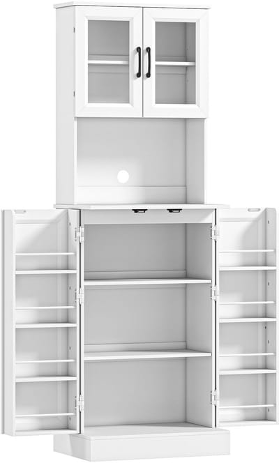 Magnetronkast - Keukenkast - Keukenrek Staand - Ovenkast - 60L x 39,5B x 180H - Organizers - Dubbele Draagplank - Aanrecht Organiser - Wit