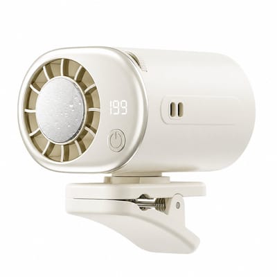 Ventilator - Mini ventilator - 2026 Auto-aircofan met klem en LED-display – 360° draaibaar, 199 instelbare snelheden, USB-oplaadbare persoonlijke koelventilator, 16℃ semi-koeling, brede klem, 2000mAh-accu (wit)