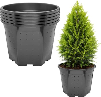 Garronda Set van 5 vierkante kunststof bloempotten met drainagegaten (Zwart, Ø28 x 22 cm – 10 L) GD-KW-RSC