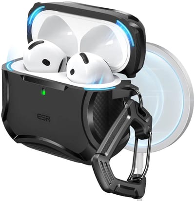 ESR Halolock Cyber Tough Hoes Geschikt Voor AirPods 4 (AirPods 4e Generatie) (2024) - Magsafe - Karabijnhaak - Zwart