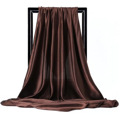 Luxe Merk Zijden Sjaal Dames Satijn Effen Kleur Hijab Sjaals Moslim Pareo Bandana Vrouwelijke Sjaal Wikkel Hoofdband Foulard 90*90cm One Size black