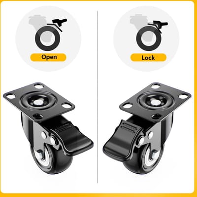 Zwenkwielen 40 mm, zwarte meubelwielen, wielen voor meubels, 2 met remmen + 2 zonder remmen, zware wielen, draagkracht 108 kg, transportwielen, set van 4