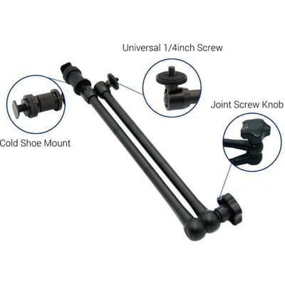 Bras articulé à friction réglable 20 pouces Alliage d'aluminium Charge utile 2 kg avec griffe porte-accessoires Vis universelle 1/4 pour flash noir