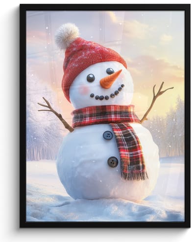 Poster in lijst - Fotolijst 60x80 cm - Posters - Sneeuwpop - Zonsondergang - Wit - Posterlijst zwart - Decoratie - Wanddecoratie woonkamer - Muurdecoratie slaapkamer