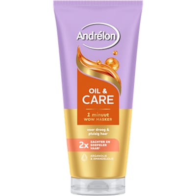 1 x Andrélon – Haarmasker WOW – Oil & Care – 180 ml - Haarmasker - Haar Verzorging - Pluisbestrijding - Droog Haar - Haar Voeding