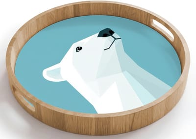 Dienblad rond 40x40 cm - Schootdienblad hout - Ijsbeer - Lichtblauw - Minimalistisch - Borrelplank rechthoek - Plateau houten dienbladen