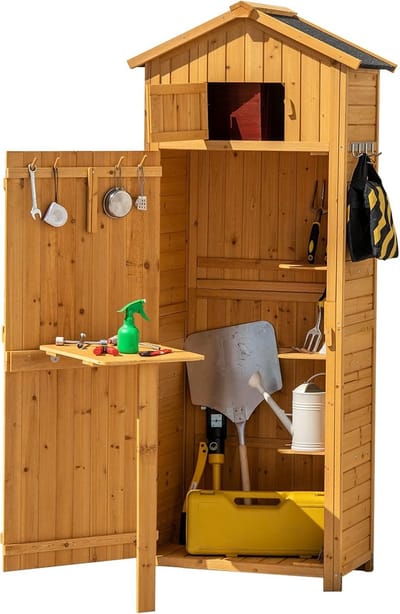 Houten Tuinhuis met Zadeldak, Planken en Haken - Weerbestendige Tuinschuur