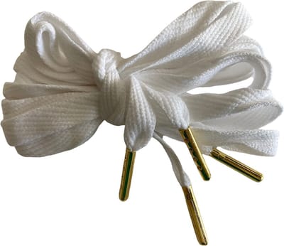 Schoenveter Lacy -wit met gouden tip - 130cm lang x 10mm breed