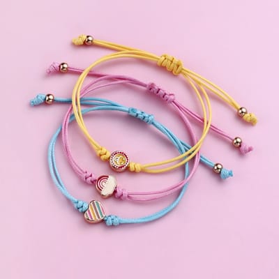 Bixorp Friends Vriendschapsarmbandjes voor 3 met Smiley, Regenboog & Hartje - Roze | Gele | Blauwe Bandjes - BFF Armband