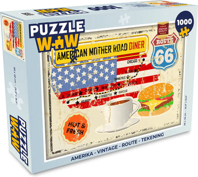 Puzzel Amerika - Vintage - Route - Tekening - Legpuzzel - Puzzel 1000 stukjes volwassenen