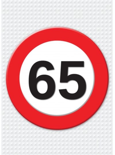 Bellatio Decorations Verjaardag deurposter - 65 jaar - stopbord - 59 x 84 cm - leeftijd feestartikelen