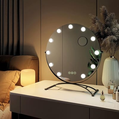 Make-upspiegel Rond - Verlichte Spiegel - Make-up Aanbrengen - 360 Graden Draaibaar - Diameter 50 cm - Zwart