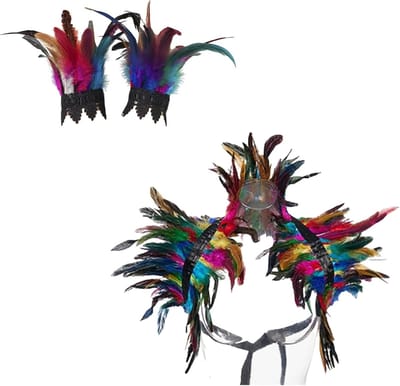 Sierlijke veren ketting en armband met schoudercape en sjaal voor Halloween kostuum en cosplay feestjes