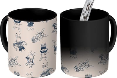 Magische Mok - Foto op Warmte Mokken - Koffiemok - Konijnen - Vintage - Patronen - Magic Mok - Beker - 350 ML - Theemok