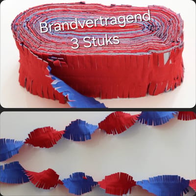 3 stuks BRANDVERTRAGENDE Draaiguirlande Rood/ Wit/ Blauw , 72 meter, Koningsdag, Voetbal, EK, WK, Nederlands Elftal, Carnaval, Verjaardag , Gala, Themafeest