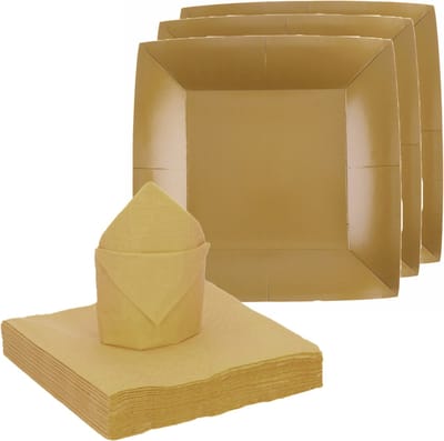 Santex feest/verjaardag servies set - 10x gebaksbordjes/25x servetten - goud - karton