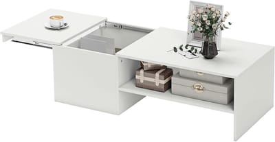 Salontafel Woonkamertafel - Bijzettafel Koffietafel - Ruimte Organiseren - Verborgen Opbergruimte - 110 x 52 x 36 cm - Wit
