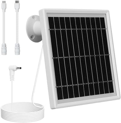 Zonnepaneel - Energie Oplader - Camera Voeden - Weerbestendig IP65 - 3 Meter Kabel - Wit