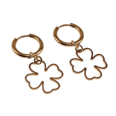 ∅14mm x 2mm Oorbellen Dames - Verguld RVS - Oorringen met Klavertje Vier Hanger