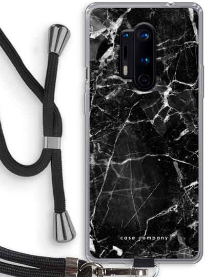 Case Company® - Hoesje met koord geschikt voor OnePlus 8 Pro hoesje met Koord - Zwart Marmer - Telefoonhoesje met Zwart Koord - Bescherming aan alle Kanten en Over de Schermrand