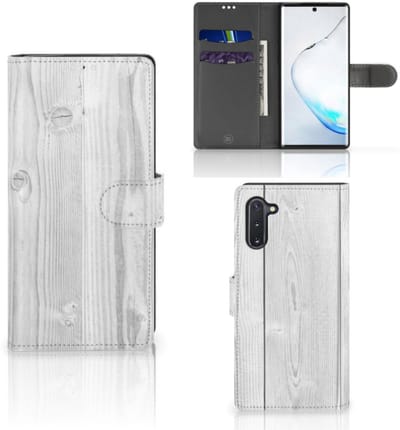 Samsung Galaxy Note 10 Book Style Case White Wood