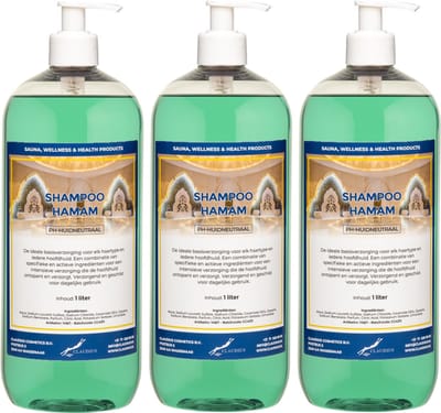 Shampoo Hamam 1 liter met 3 zwarte pompen - set van 3 stuks - voordeelverpakking - haarverzorging