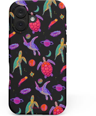 Casetastic hoesje geschikt voor Apple iPhone 16 - MagSafe - Dubbellaagse bescherming - Astro schildpad - Fashion Case - Zwart Donkerblauw Lavendel