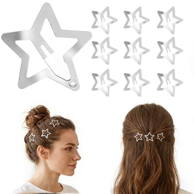 Dailygoods- Haarspeldjes 10 Stuks - Stervormige Haarspeldjes - Zilverkleurig Metaal - Duurzaam Ontwerp - Kliksluiting - Speelse Verfijning - Haaraccessoires