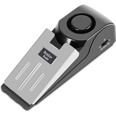 Alarme de butée de porte antivol 120 dB Sirène Butée de porte portable Alarme de sécurité pour maison Appartement gray